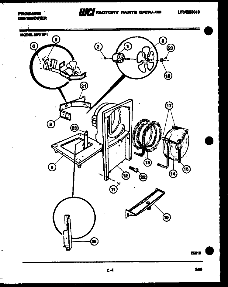AIR, WATER AND CONDENSING PARTS Diagram and Parts List for MR15F1  Frigidaire Dehumidifier