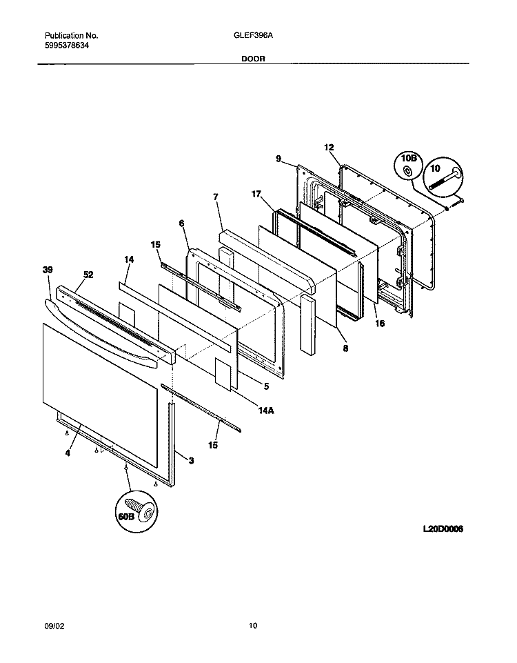 DOOR Diagram and Parts List for GLEF396ABC  Frigidaire Range