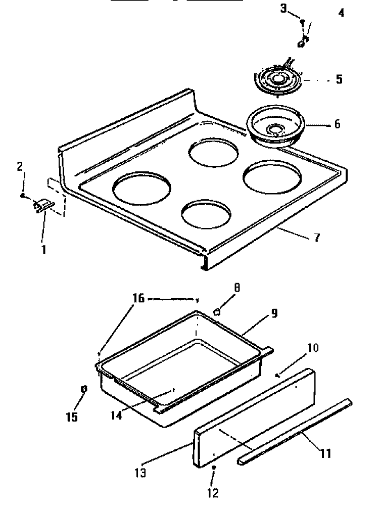 TOP, DRAWER Diagram and Parts List for KF440GDH2  Frigidaire Range