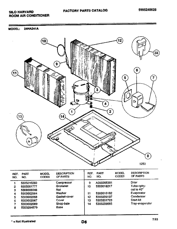 COMPRESSOR Diagram and Parts List for 24HA241A  Frigidaire Air Conditioner