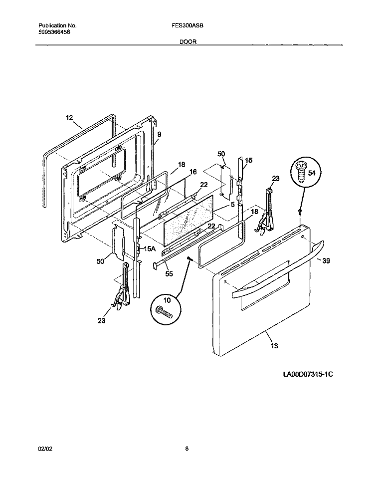 DOOR Diagram and Parts List for FES300ASB  Frigidaire Range