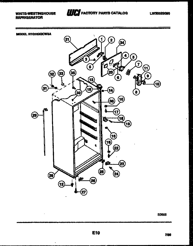 CABINET PARTS Diagram and Parts List for RTG163GCH3A  Frigidaire Refrigerator
