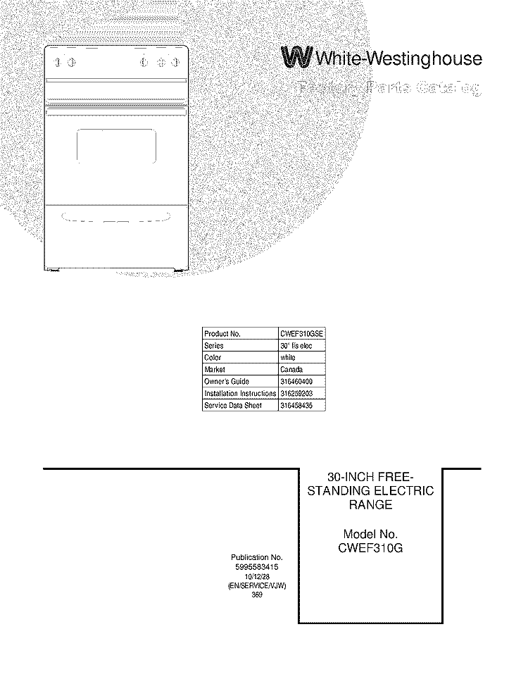 COVER Diagram and Parts List for CWEF310GSE  Crosley Range