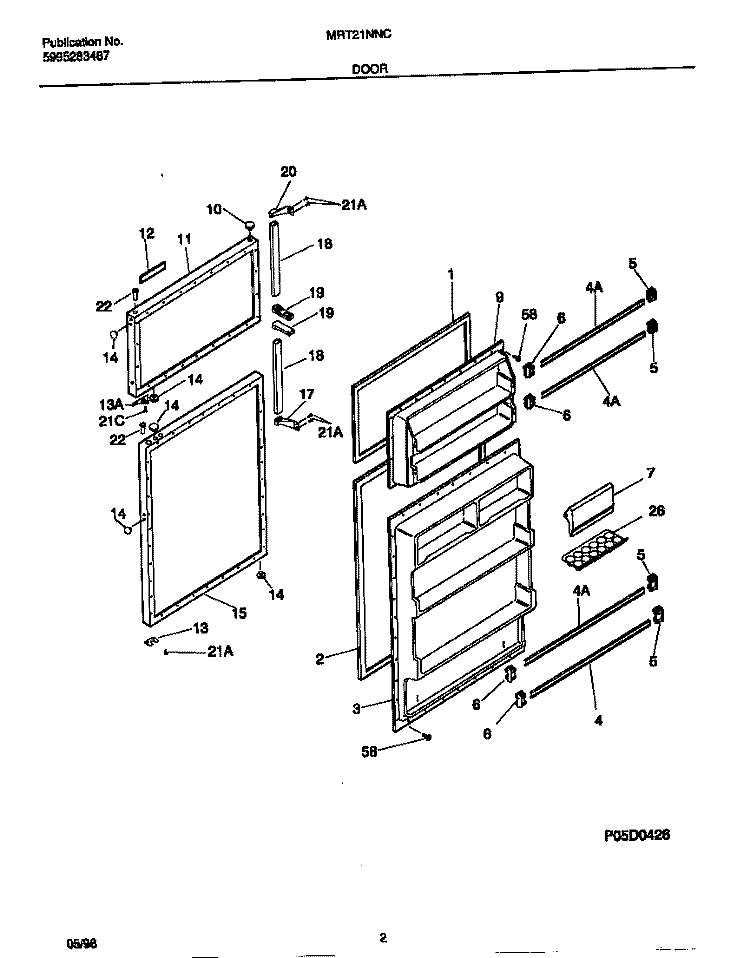 DOOR Diagram and Parts List for MRT21NNCW2  Frigidaire Refrigerator