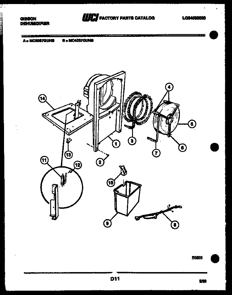 WATER AND CONDENSING PARTS Diagram and Parts List for MC40S7GUNB  Gibson Dehumidifier