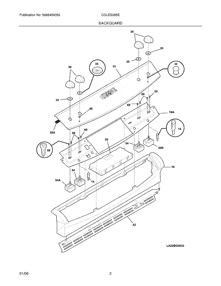 BACKGUARD Diagram and Parts List for CGLES385ES2  Frigidaire Wall Oven