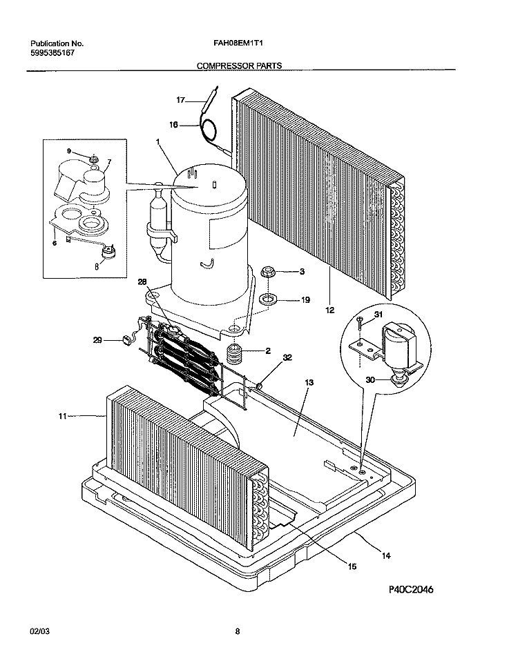 COMPRESSOR PARTS Diagram and Parts List for FAH08EM1T1  Frigidaire Air Conditioner