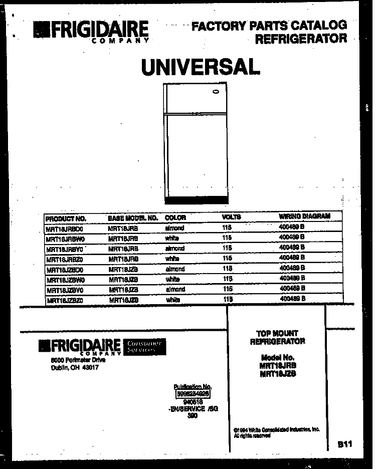 COVER Diagram and Parts List for MRT18JRBWO  Uni Refrigerator