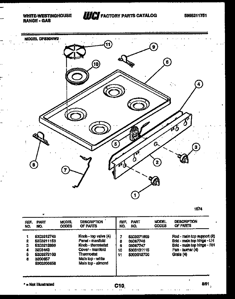 COOKTOP PARTS Diagram and Parts List for GF830ND2  Frigidaire Range