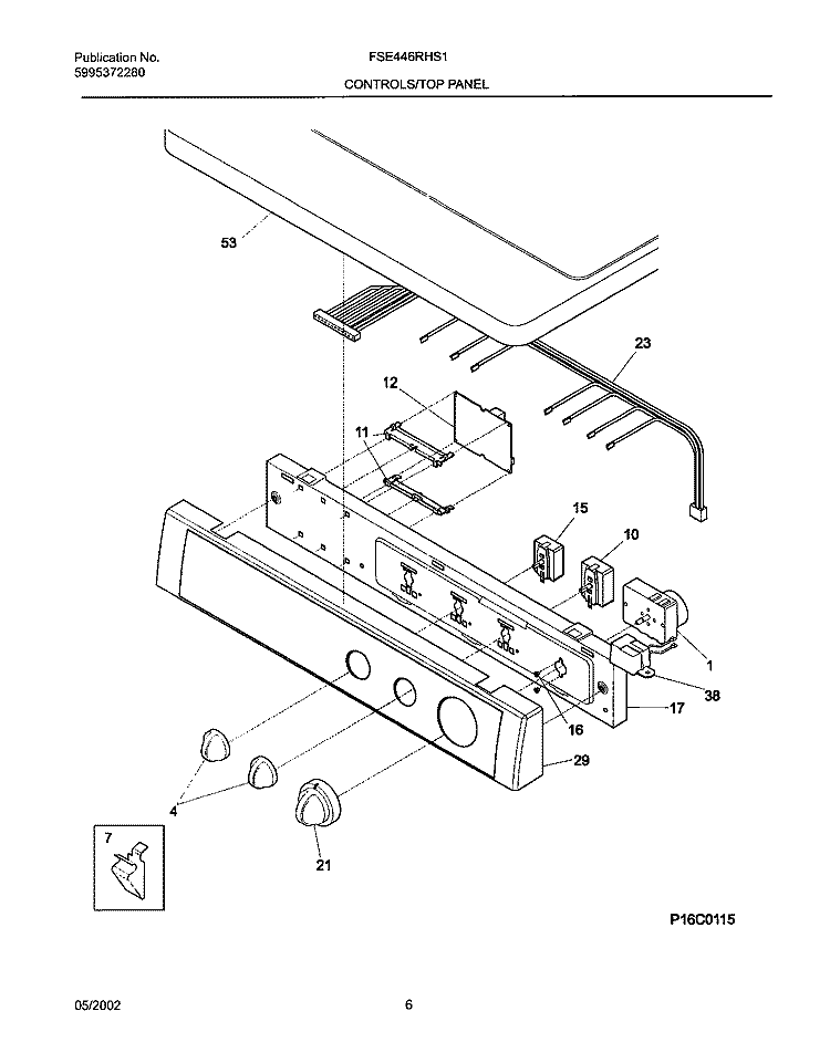 CONTROL PANEL Diagram and Parts List for FSE446RHS1  Frigidaire Dryer