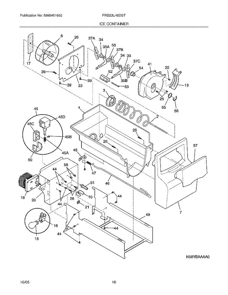 ICE CONTAINER Diagram and Parts List for FRS23LH5DST  Frigidaire Refrigerator