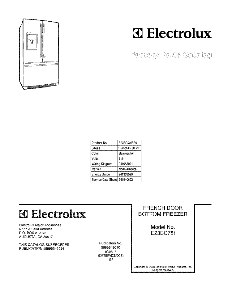 COVER Diagram and Parts List for E23BC78ISS0  Electrolux Refrigerator