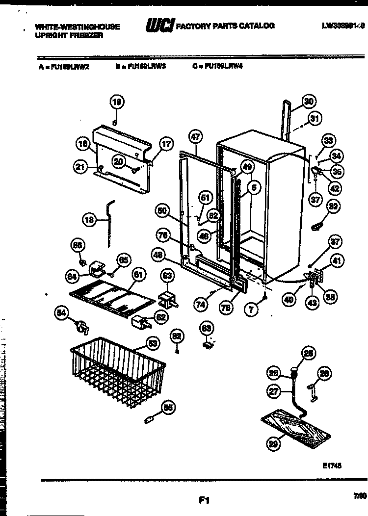 CABINET PARTS Diagram and Parts List for FU169LRW2  Frigidaire Freezer