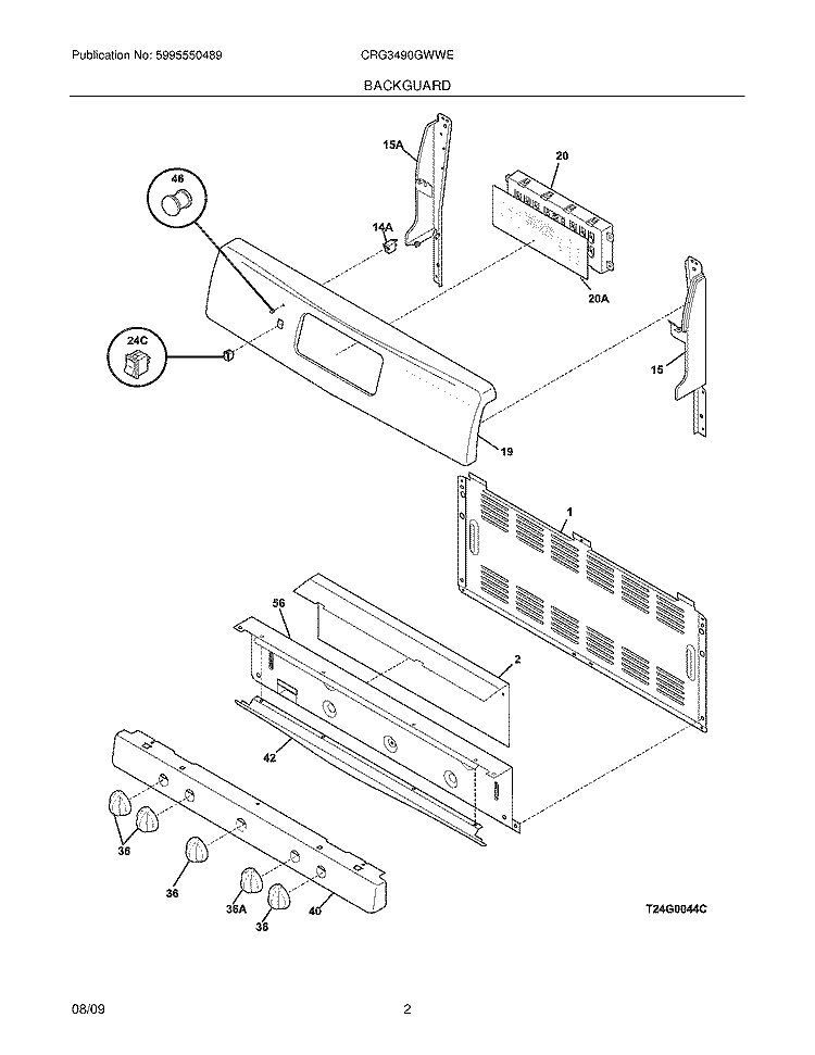 BACKGUARD Diagram and Parts List for CRG3490GWWE  Crosley Range