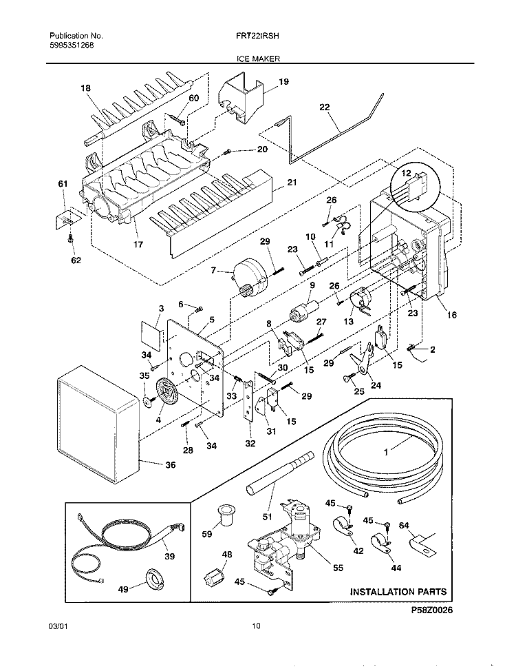 ICE MAKER Diagram and Parts List for FRT22IRSHB5  Frigidaire Refrigerator