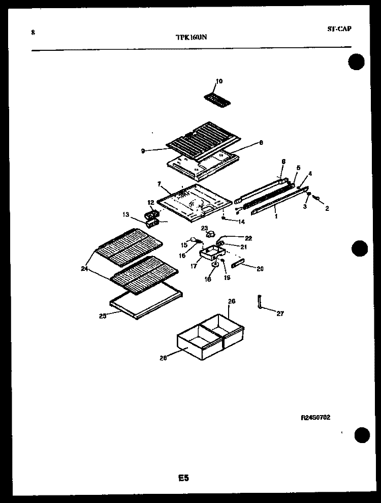SHELVES AND SUPPORT Diagram and Parts List for TPK160JN0W  Kelvinator Refrigerator