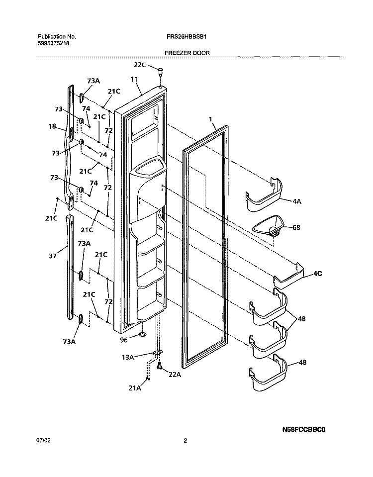 FREEZER DOOR Diagram and Parts List for FRS26HBBSB1  Frigidaire Refrigerator