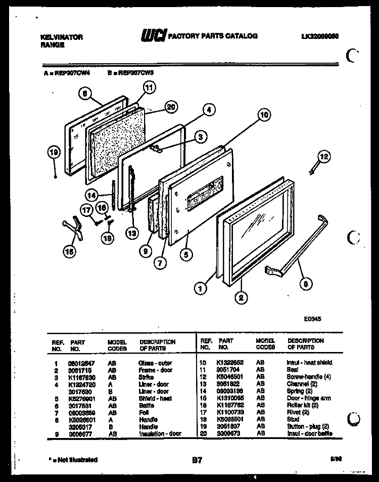DOOR PARTS Diagram and Parts List for REP307CW5  Kelvinator Range