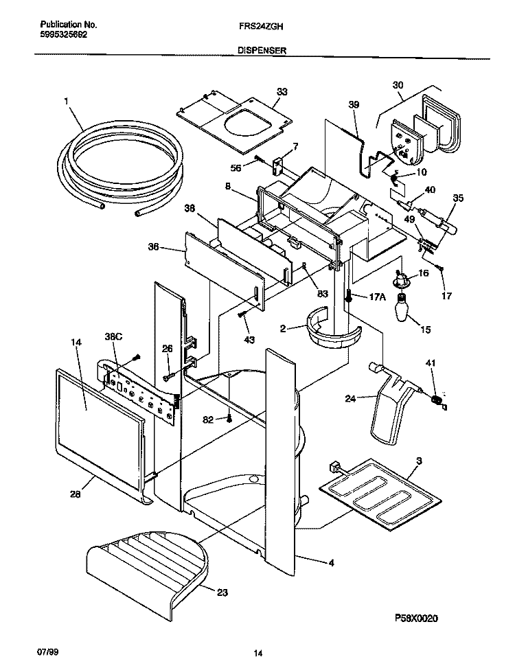 ICE DISPENSER Diagram and Parts List for FRS24ZGHD2  Frigidaire Refrigerator