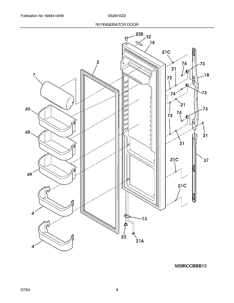 REFRIGERATOR DOOR Diagram and Parts List for GS26HSZDQ0  Frigidaire Refrigerator