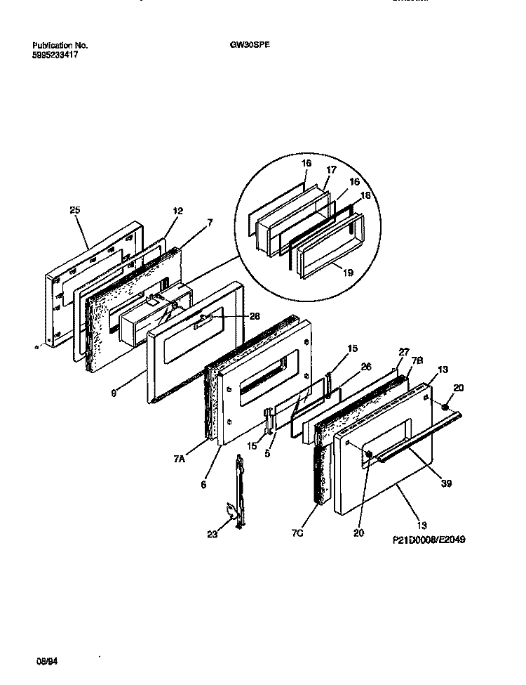 DOOR Diagram and Parts List for GW30SPEA2  Frigidaire Range