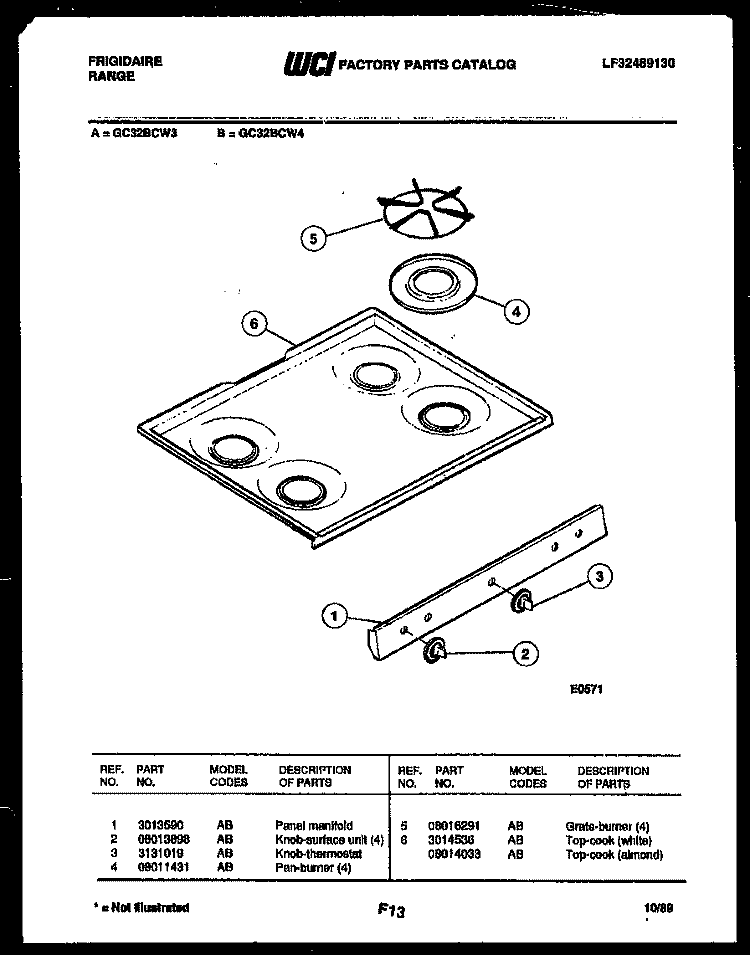 COOKTOP PARTS Diagram and Parts List for GC32BCW4  Frigidaire Range