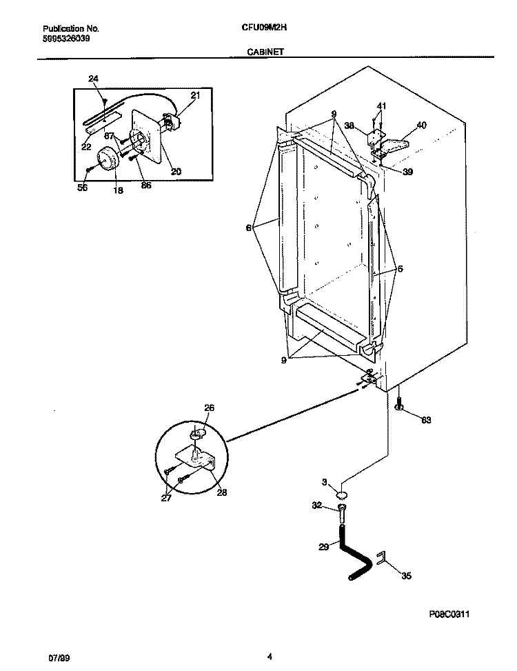 CABINET Diagram and Parts List for CFU09M2HW2  Frigidaire Freezer