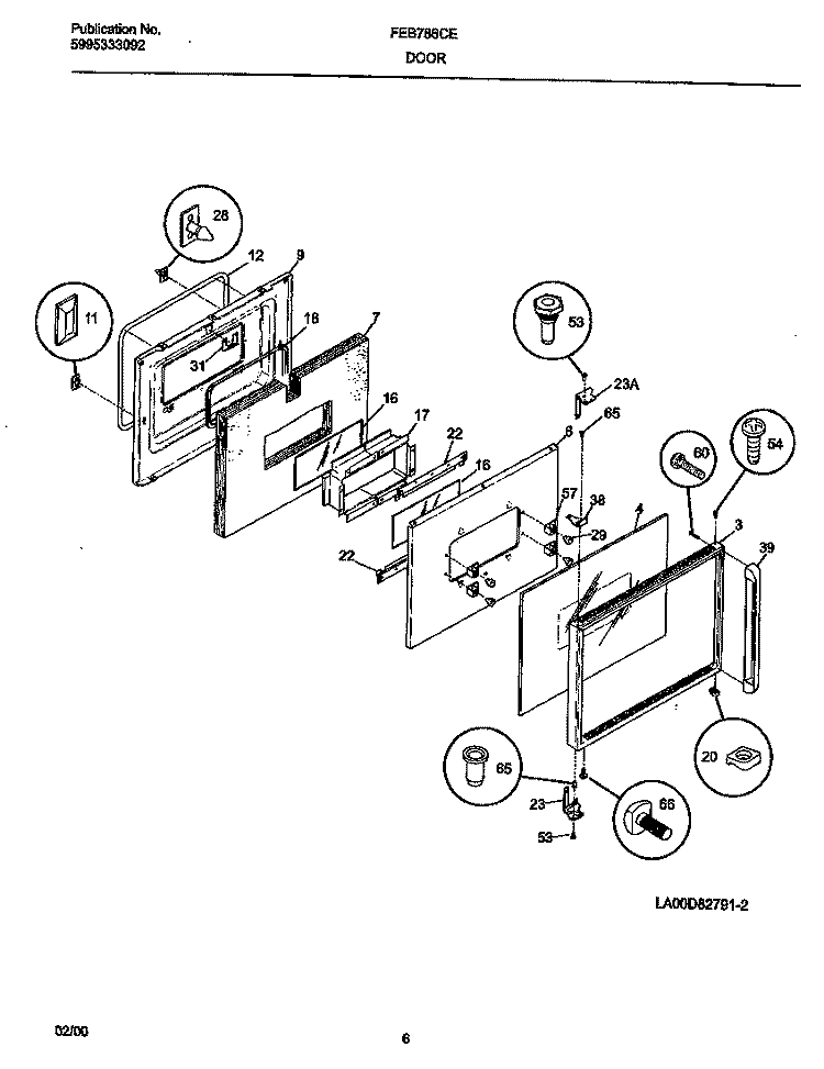 DOOR Diagram and Parts List for FEB786CEBH  Frigidaire Wall Oven