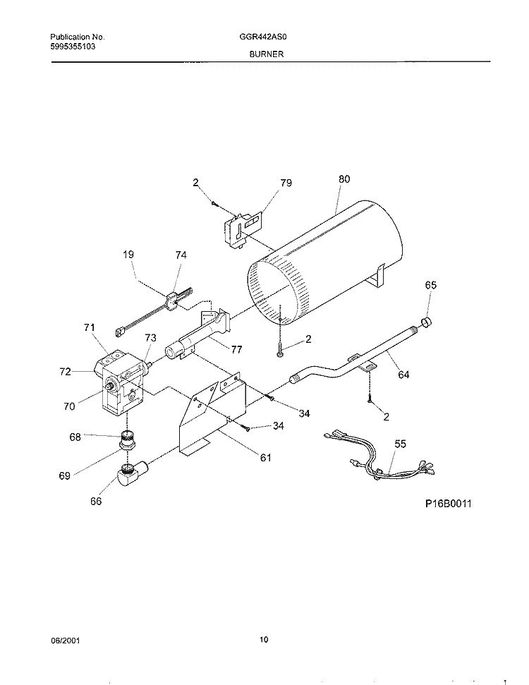 BURNER, VALVE Diagram and Parts List for GGR442AS0  Gibson Dryer
