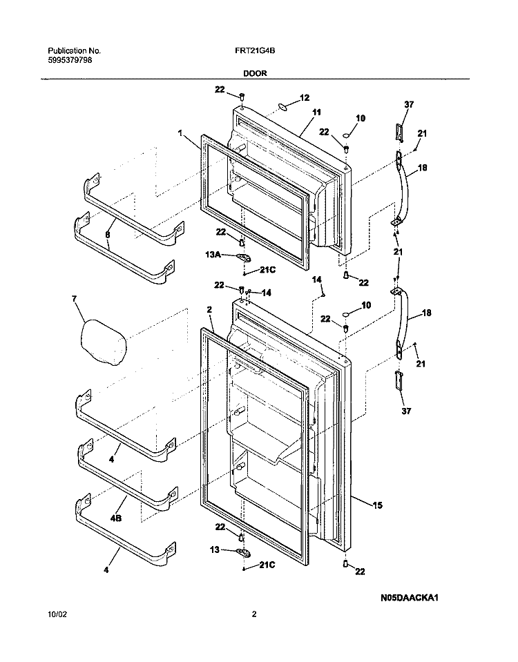 DOORS Diagram and Parts List for FRT21G4BQ4  Frigidaire Refrigerator