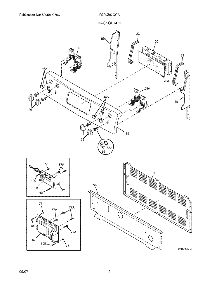 BACKGUARD Diagram and Parts List for FEFLZ87GCA  Frigidaire Range