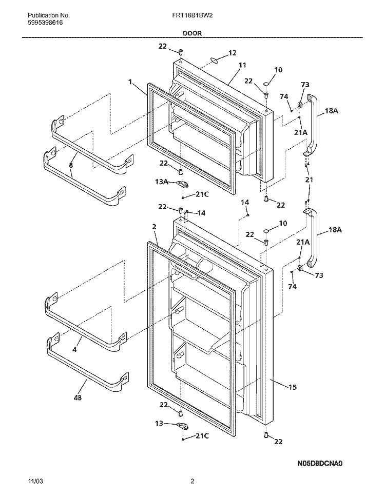 DOOR Diagram and Parts List for FRT18B1BW2  Frigidaire Refrigerator