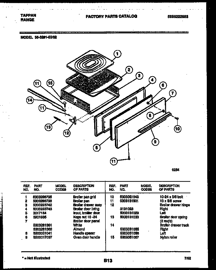 BROILER DRAWER PARTS Diagram and Parts List for 36-3281-00-02  Tappan Range