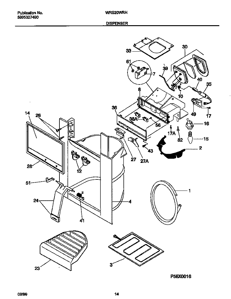 ICE DISPENSER Diagram and Parts List for WRS20WRHW2  Frigidaire Refrigerator