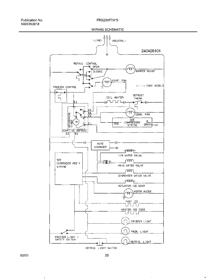 WIRING SCHEMATIC Diagram and Parts List for FRS23KF7AB0  Frigidaire Refrigerator