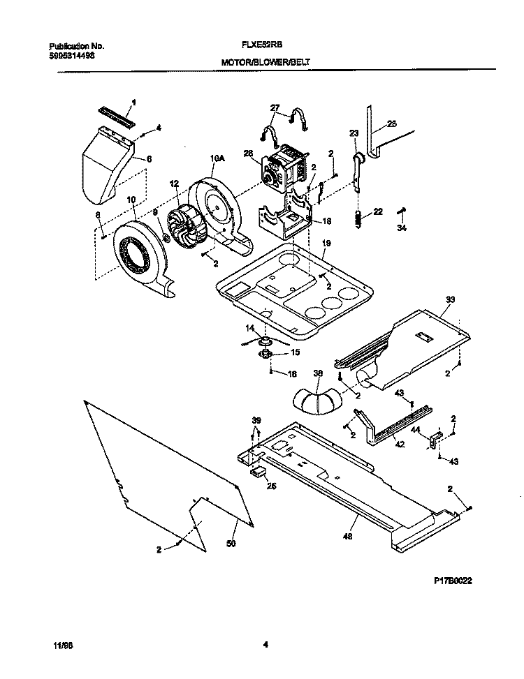 P17B0022 DRY MTR, BELT Diagram and Parts List for FLXE52RBT8  Frigidaire Washer Dryer Combo