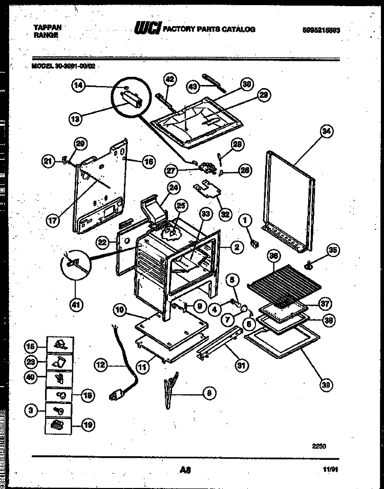 BODY PARTS Diagram and Parts List for 30-3991-00-02  Tappan Range