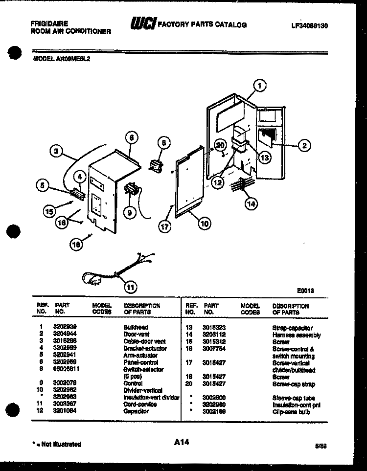 ELECTRICAL PARTS Diagram and Parts List for AR09ME5L2  Frigidaire Air Conditioner