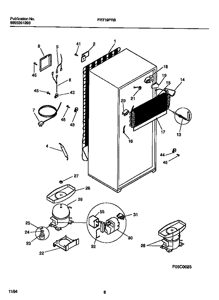 COOLING SYSTEM Diagram and Parts List for FRT19PRBW2  Frigidaire Refrigerator