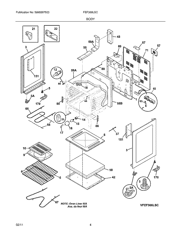 BODY Diagram and Parts List for FEF366LSC  Frigidaire Range