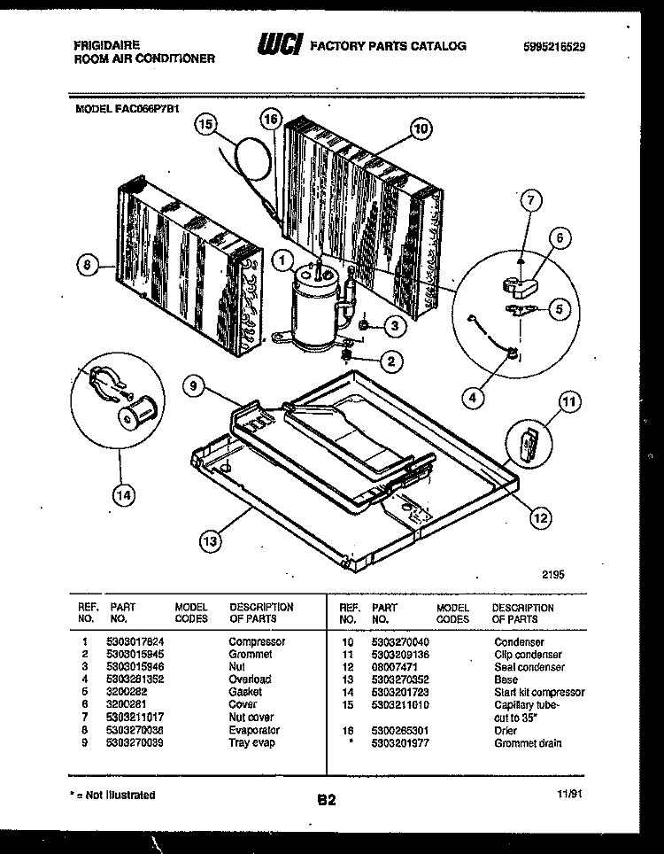 SYSTEM PARTS Diagram and Parts List for FAC066P7B1  Frigidaire Air Conditioner