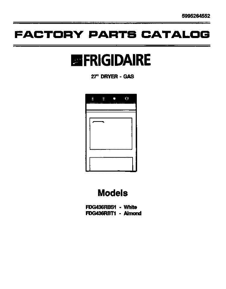 COVER Diagram and Parts List for FDG436RBS1  Frigidaire Dryer