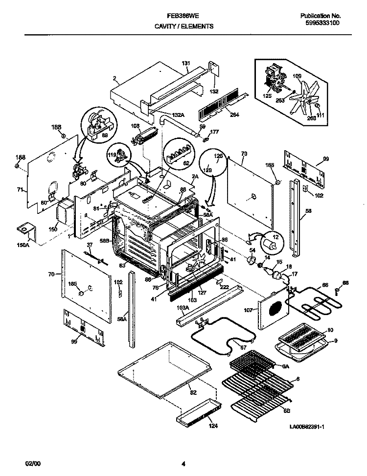 BODY Diagram and Parts List for FEB386WECH  Frigidaire Wall Oven