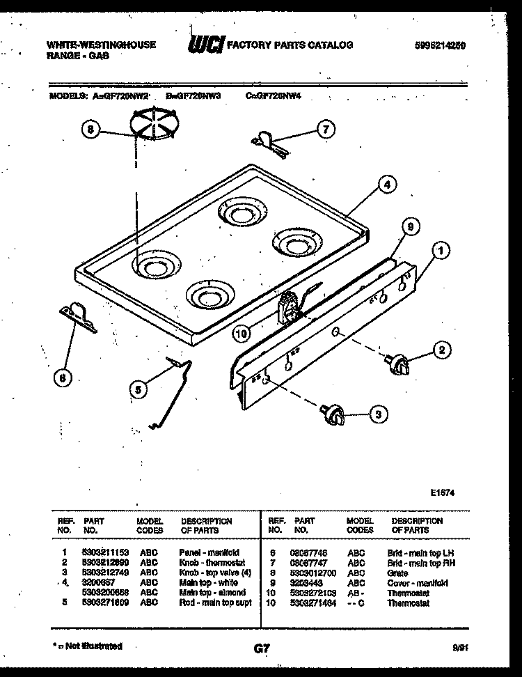 COOKTOP PARTS Diagram and Parts List for GF720NW3  Frigidaire Range