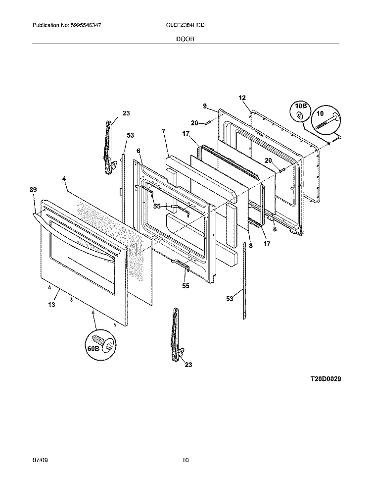 DOOR Diagram and Parts List for GLEFZ384HCD  Frigidaire Range