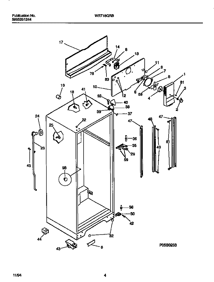 CABINET W / FAN ASSEMBLY Diagram and Parts List for WRT18QRBW2  Frigidaire Refrigerator