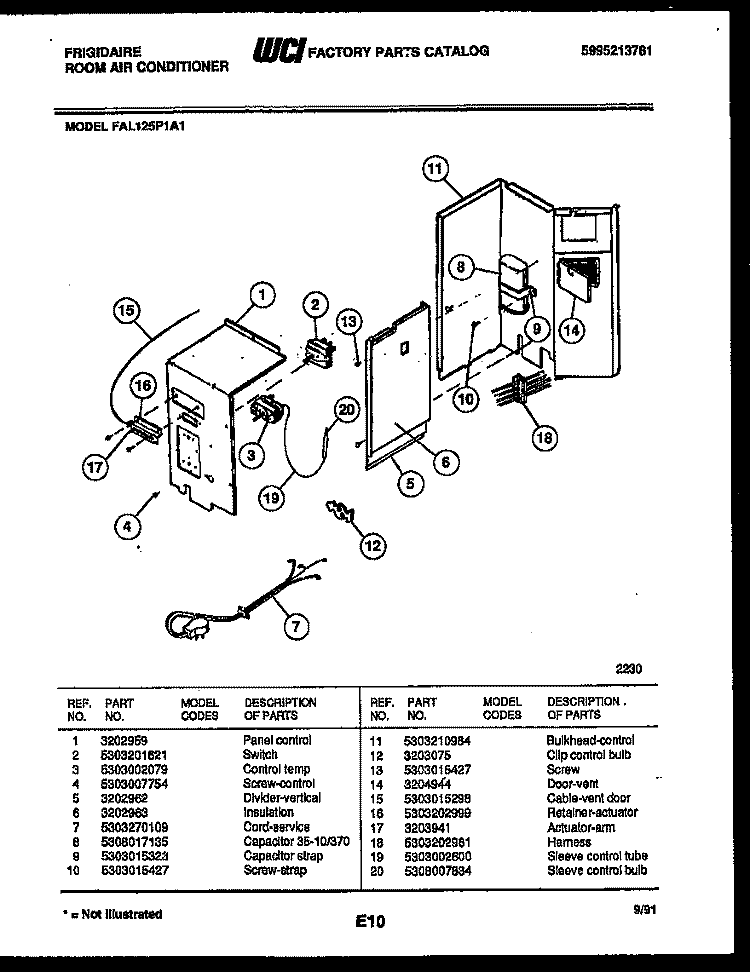ELECTRICAL PARTS Diagram and Parts List for FAL125P1A1  Frigidaire Air Conditioner