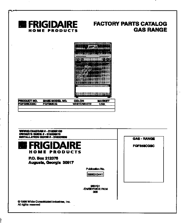 COVER Diagram and Parts List for FGF358CGSC  Frigidaire Range