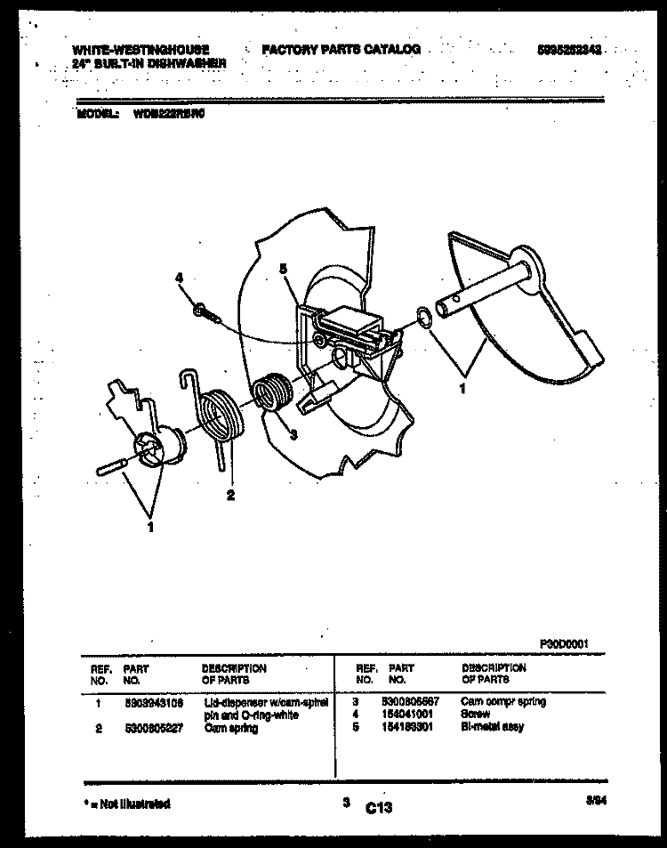 CAM Diagram and Parts List for WDB222RBR0  Frigidaire Dishwasher