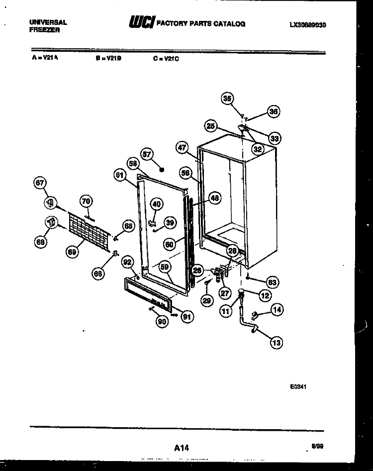 CABINET PARTS Diagram and Parts List for V21C  Frigidaire Freezer